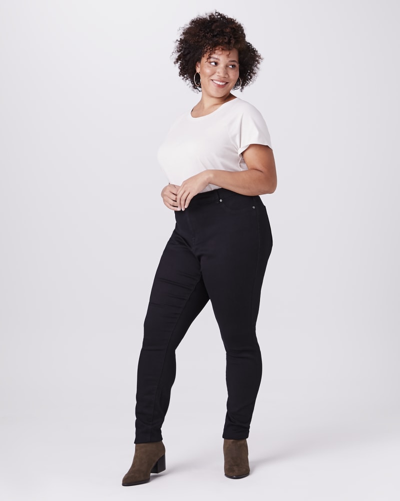 Plus size model with apple body shape wearing Bristol Medium Wash Skinny Jean  by Meri Skye | Dia&Co | dia_product_style_image_id:144085